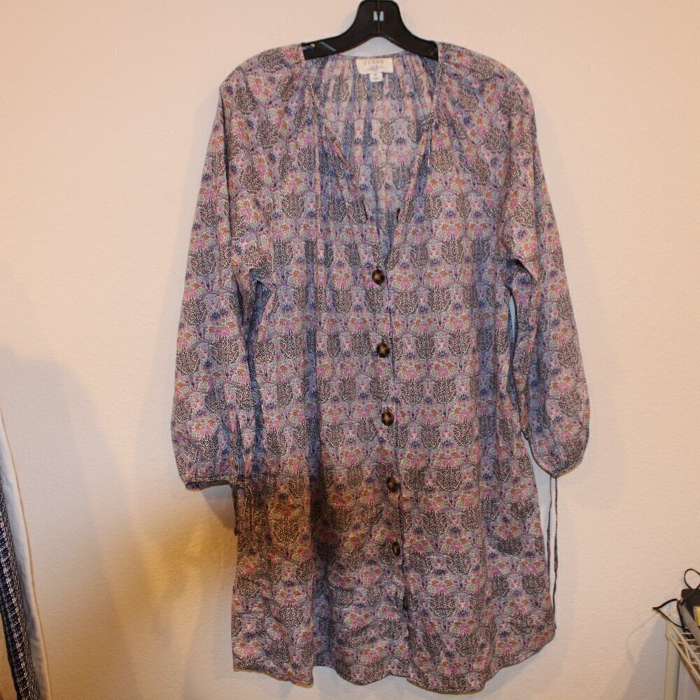 J. Crew with Liberty Fabrics purple blue design boxy shirt dress size medium